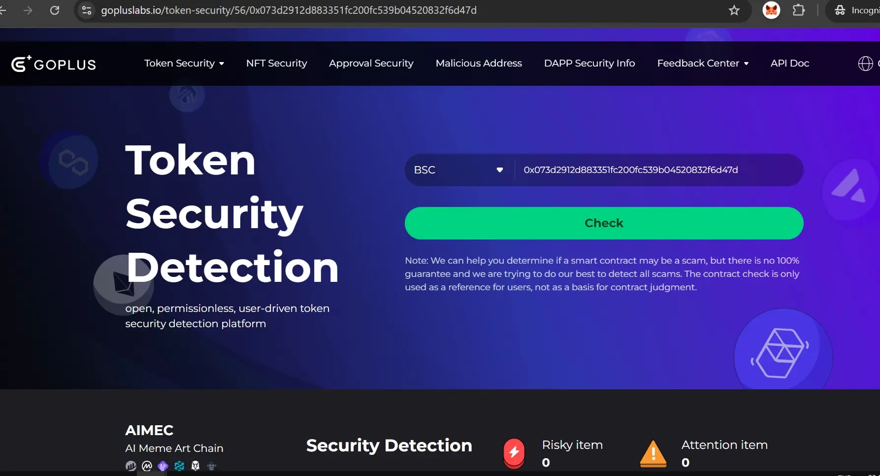 AIMEC-AI Meme Art Chain GoPlus Security
